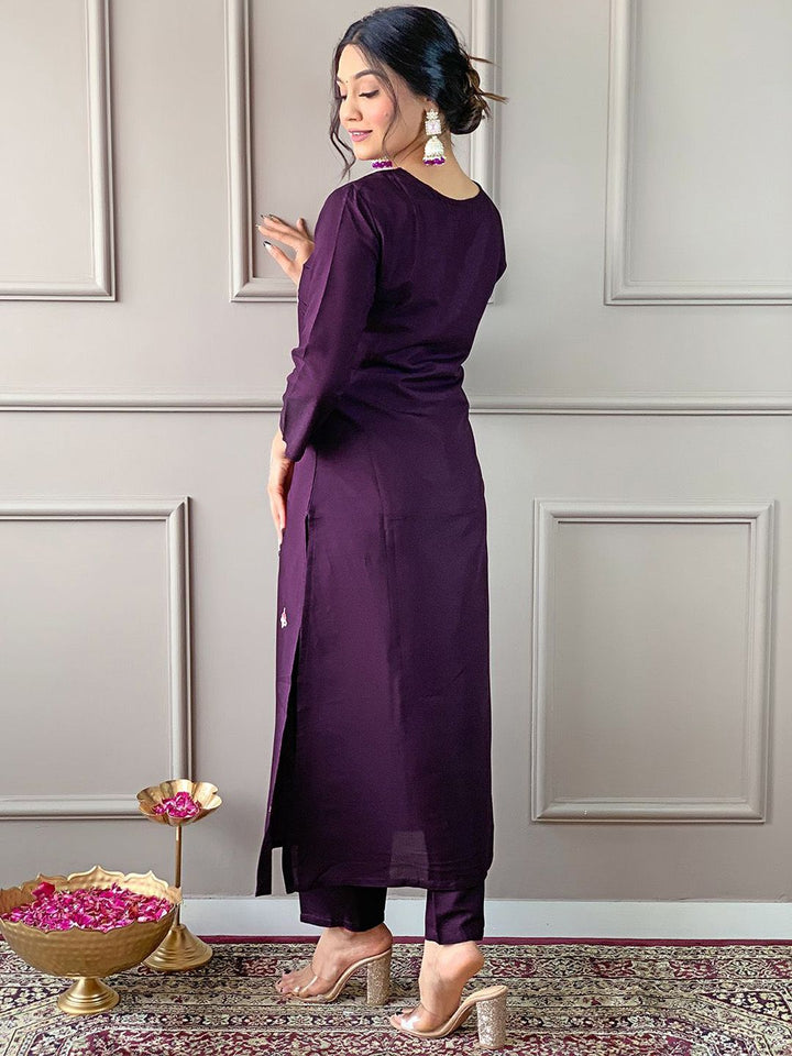 KALINI Women Embroidered Straight Kurta with Trousers & Dupatta