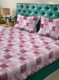 KLOTTHE Pink Geometric Printed Dilengkapi 400 TC Kapas Cadar King & 2 Sarung Bantal