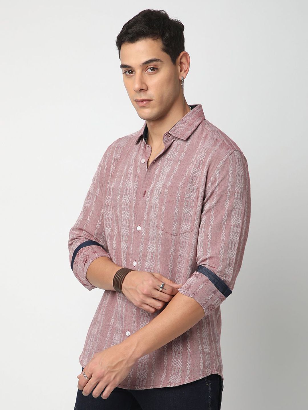 VASTRADO Men Classic Spread Collar Tartan Checked Cotton Slim Fit Casual Shirt