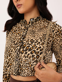 DressBerry Fierce Twist Animal Skin Printed Crop Shirt