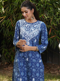 House of Chikankari Women Floral Printed Thread Work Indie Prints Kurta