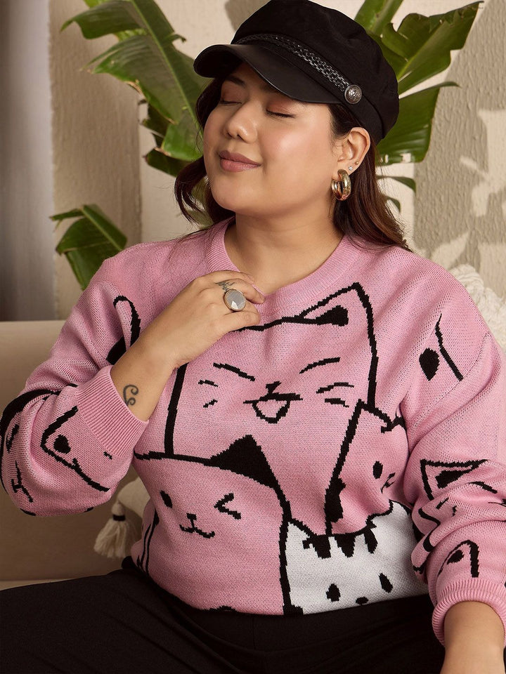 Berrylush Curve Women Graphic Printed Plus Size Pullover