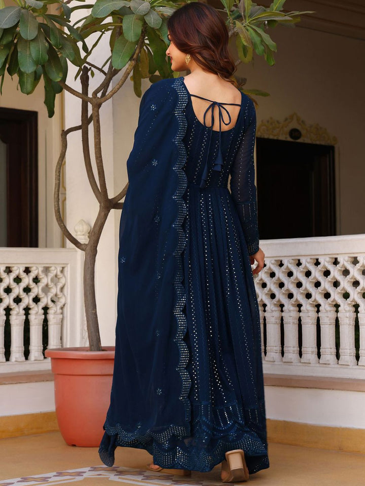 KALINI Geometric Embroidered Sweetheart Neck Anarkali Kurta With Pyjamas & Dupatta