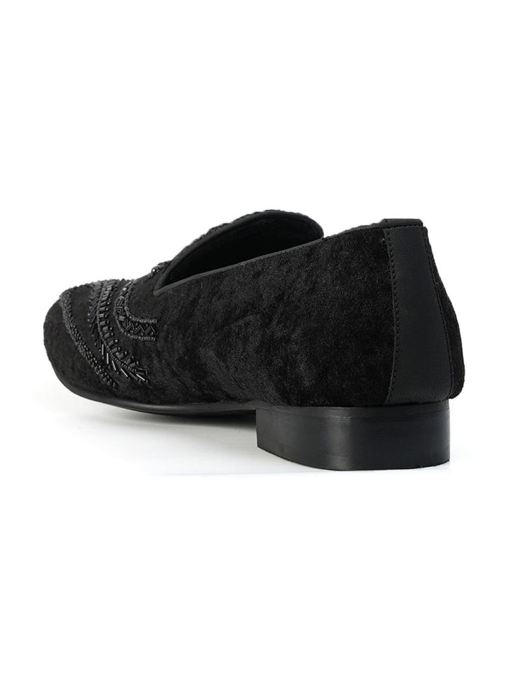 MONKSTORY Men Black Embroidered Formal Slip-Ons Embellished Shoes