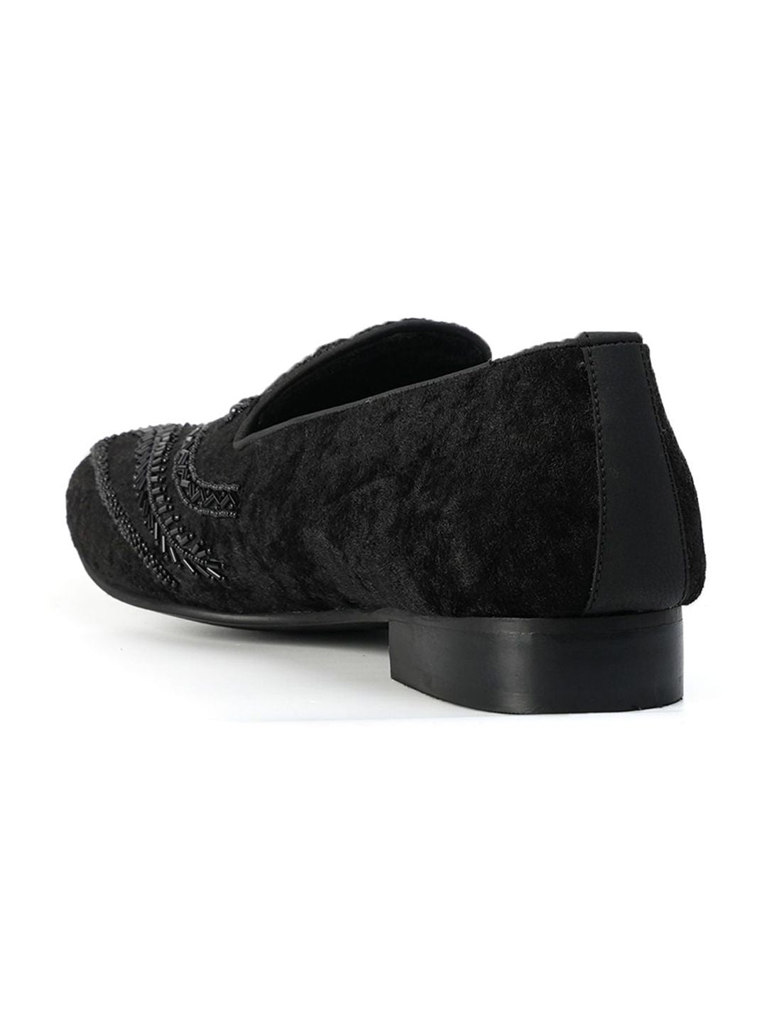 MONKSTORY Men Black Embroidered Formal Slip-Ons Embellished Shoes