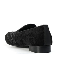 MONKSTORY Men Black Embroidered Formal Slip-Ons Embellished Shoes