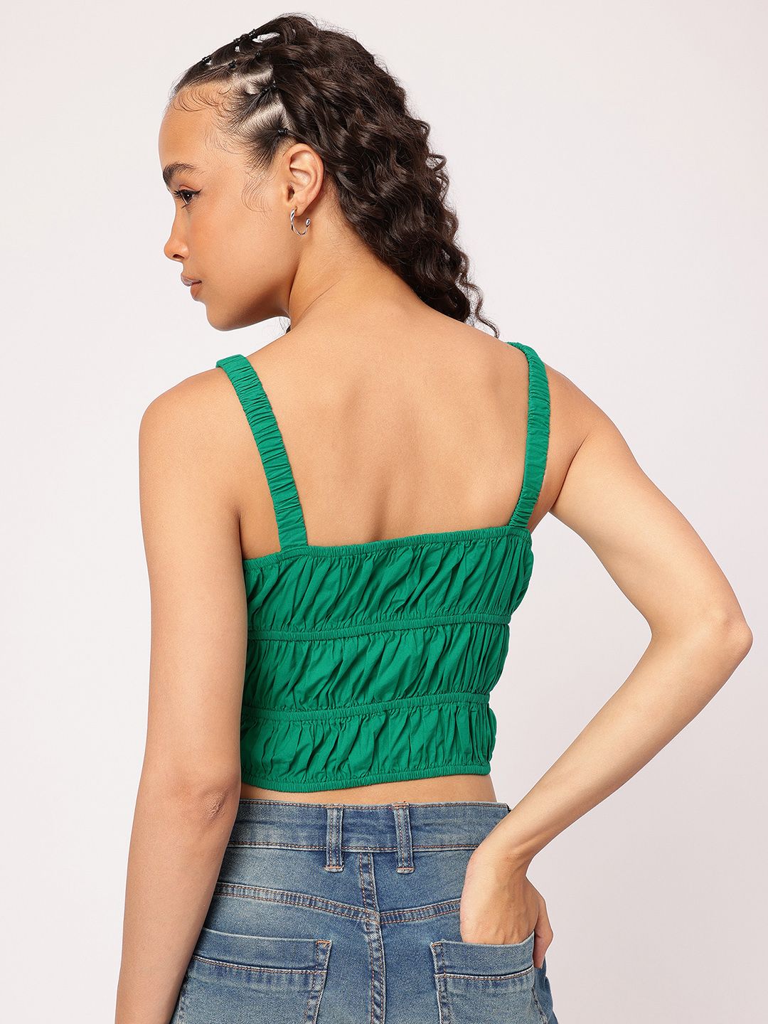 DressBerry Gather Slay Cut-Out Smocked Crop Top