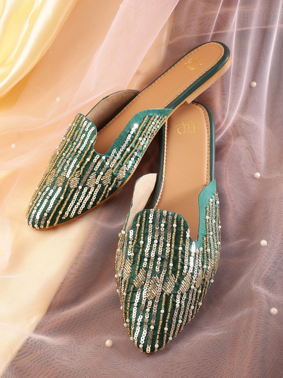House of Pataudi Sequin Embellished Mules