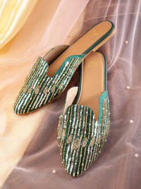 House of Pataudi Sequin Embellished Mules