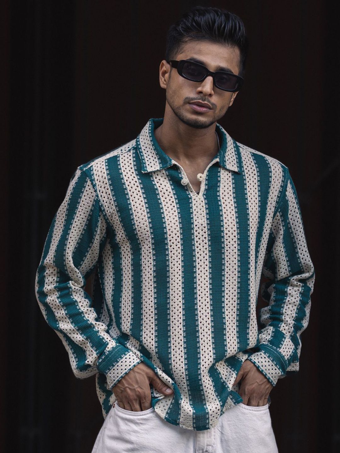Powerlook Men Striped Polo Collar Relaxed Fit T-shirt