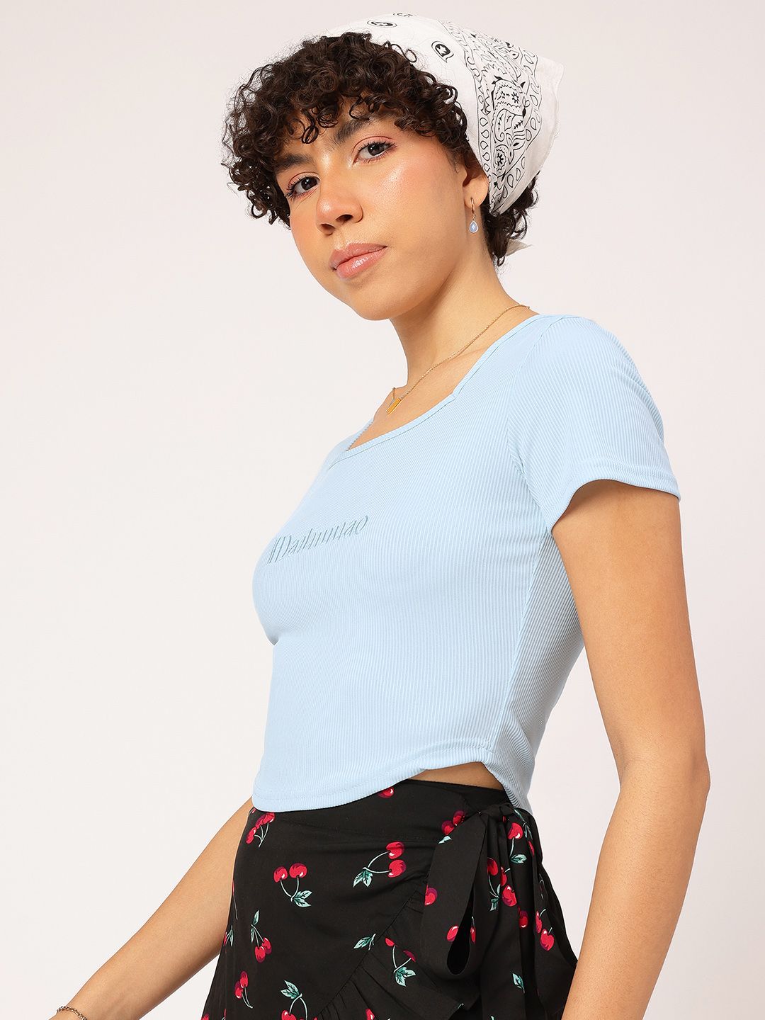 DressBerry Pastel Dreams Ribbed Embroidered Detail Tshirt