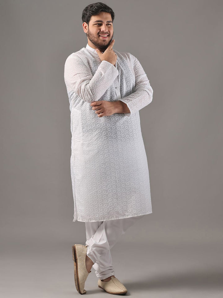 SOJANYA PLUS Plus Size Men Ethnic Motifs Embroidered Pure Cotton Kurta With Pyjamas
