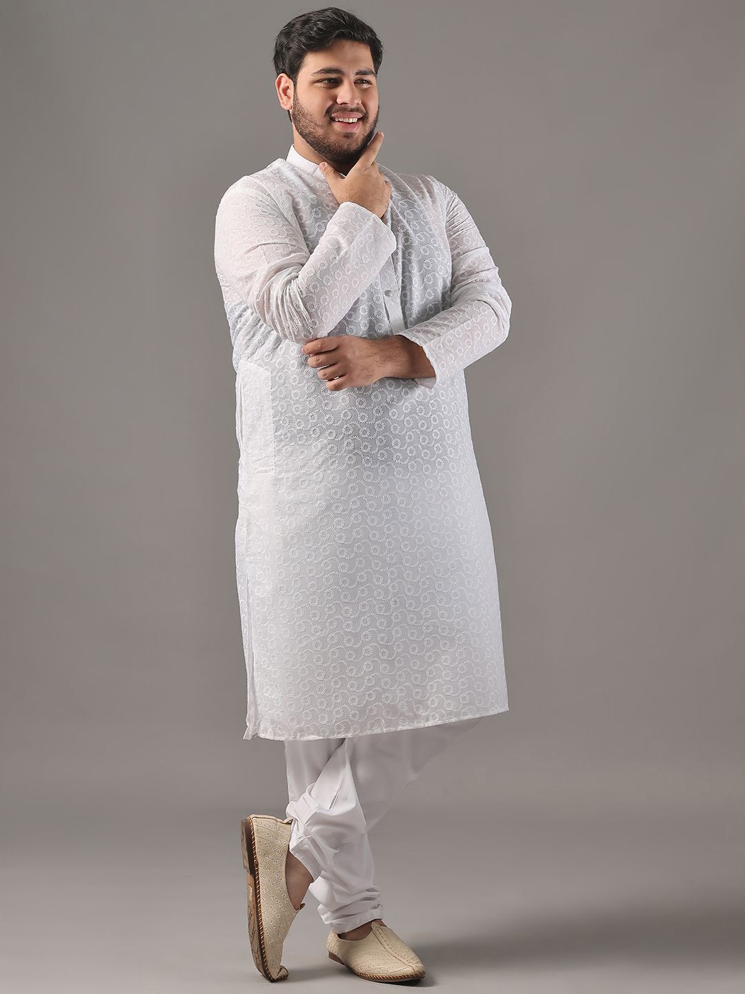 SOJANYA PLUS Plus Size Men Ethnic Motifs Embroidered Pure Cotton Kurta With Pyjamas