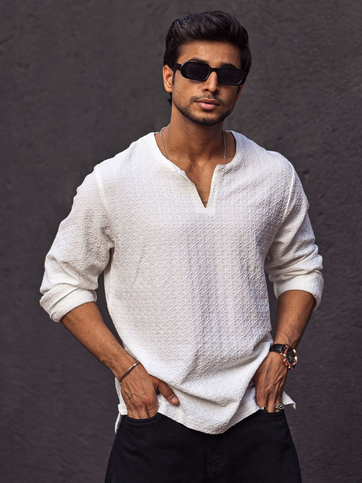 Powerlook Men Self Design Mandarin Collar India Slim Casual Shirt