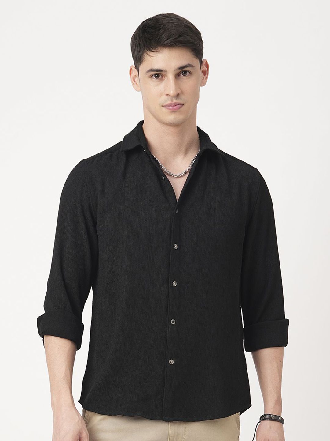 VASTRADO Men Classic Fit Spread Collar Solid Cotton Casual Shirt