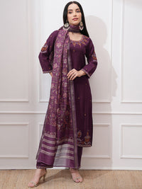 Vishudh Women Ethnic Motifs Embroidered Regular Thread Work Kurta with Trousers & With Dupatta