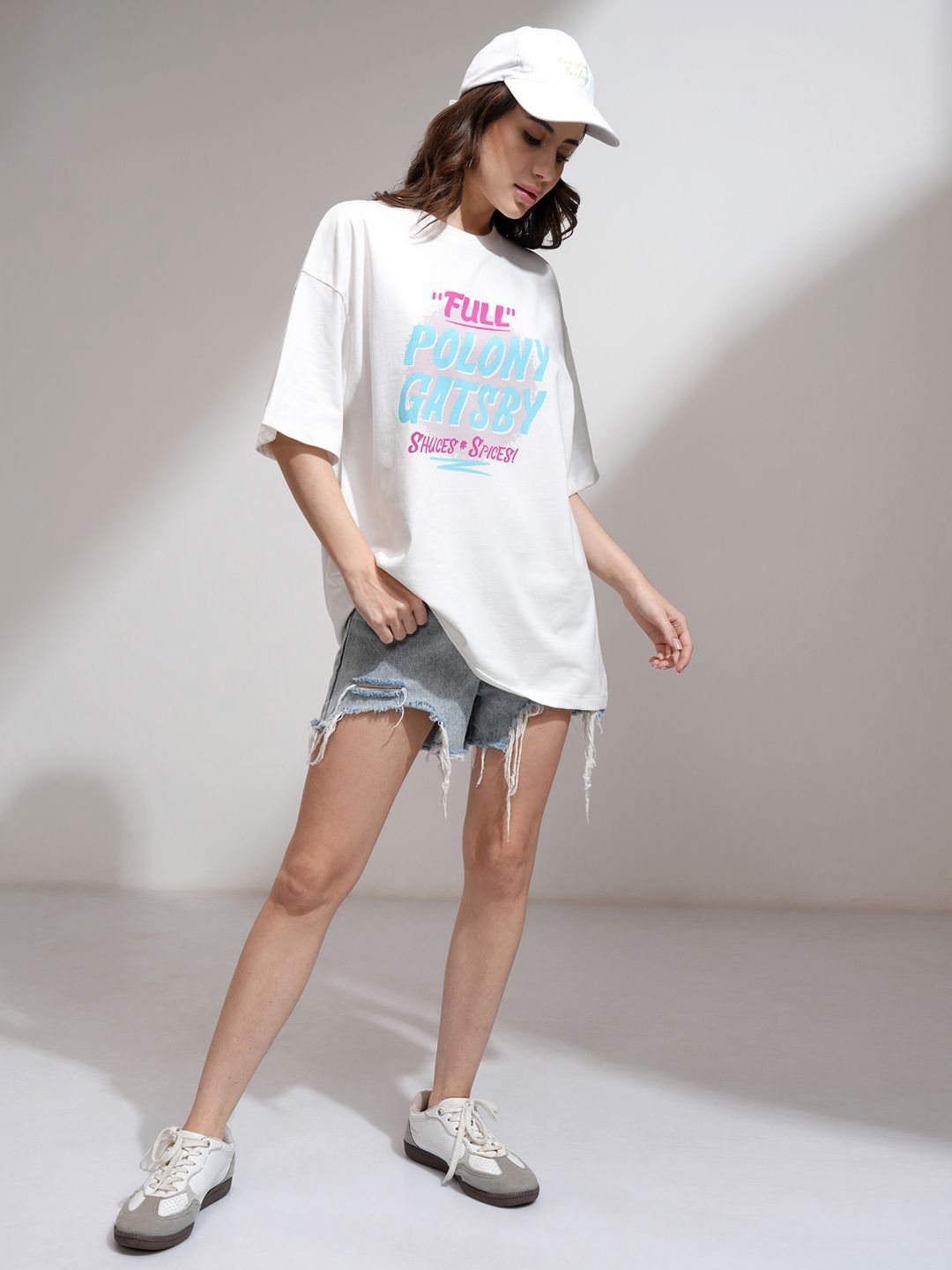 Tokyo Talkies Women Oversized Ombre Chest Print T-shirt