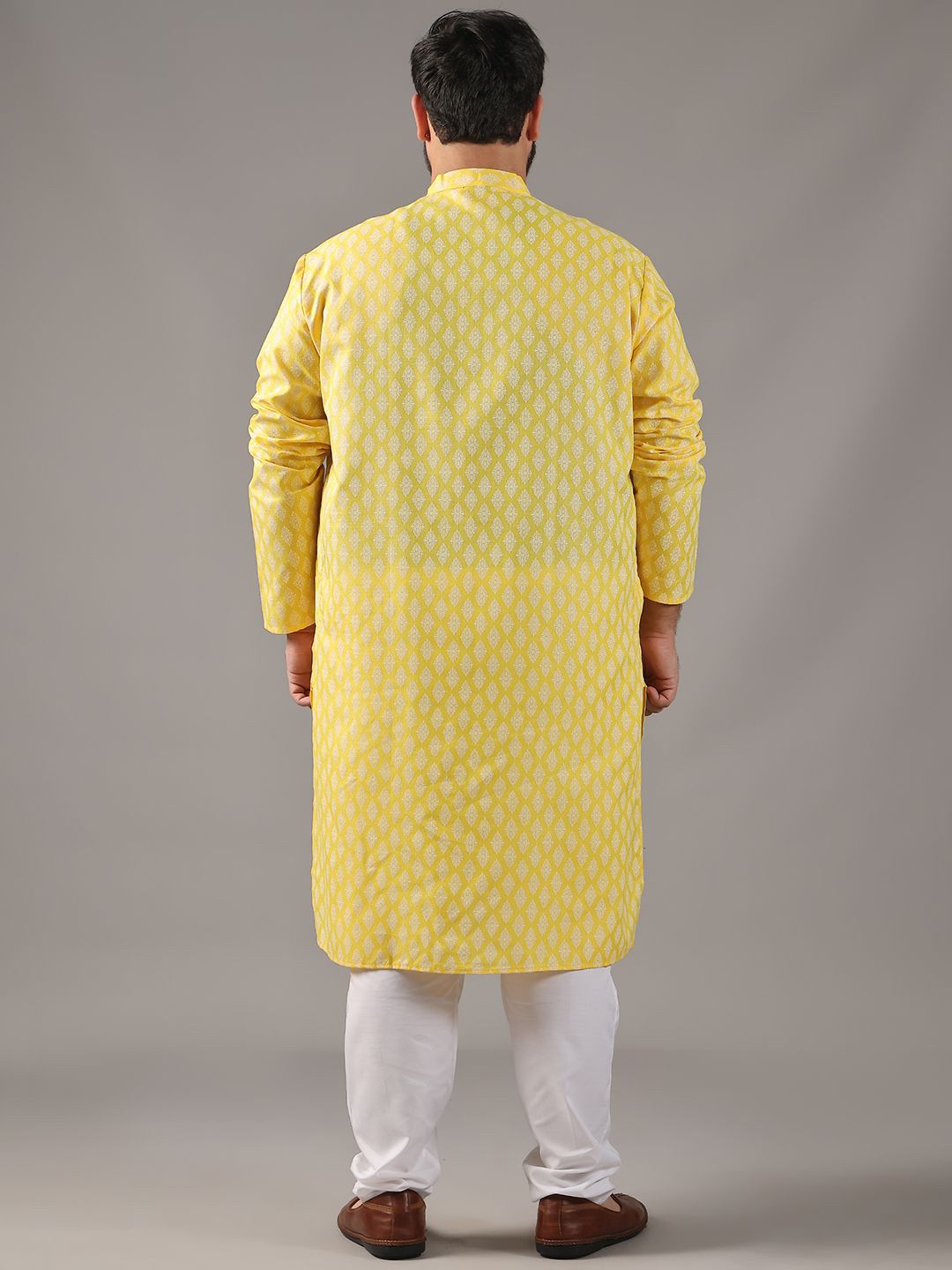 SOJANYA PLUS Plus Size Men Ethnic Motifs Printed Band Collar Straight Kurta With Pyjamas