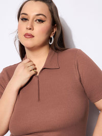 Sassafras Curve Women Ribbed Ribbed Shirt Collar Top