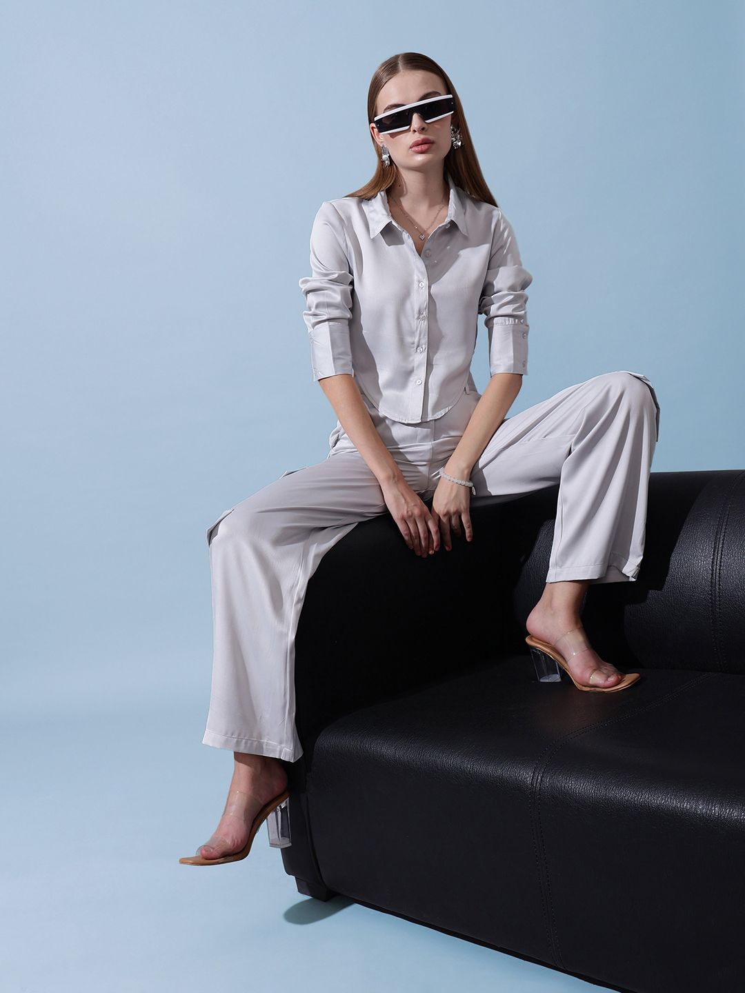 STREET 9 Women Solid Shirt Collar Top