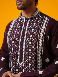 SOJANYA LUXE Kolar Mandarin Sulam Bunga Berlabuci Kurta Lurus Dengan Seluar