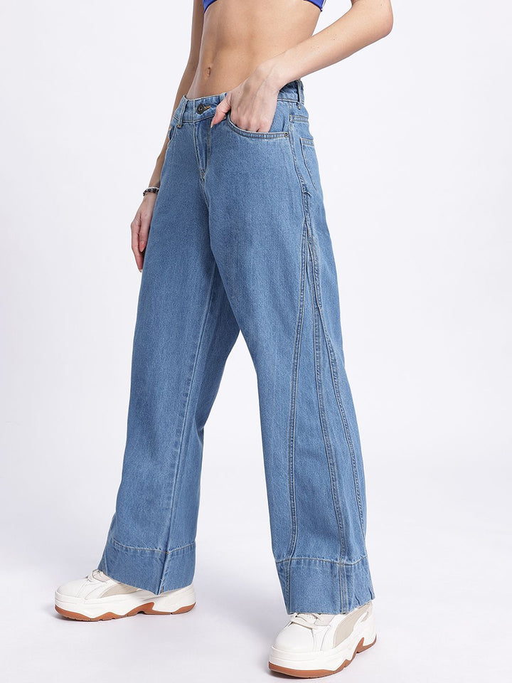 DressBerry Women Effortless Baggy Panelled Wide Leg Jeans