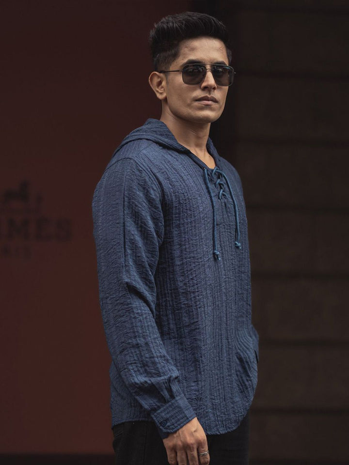 Powerlook Men Self Design Hood Relaxed Fit T-shirt