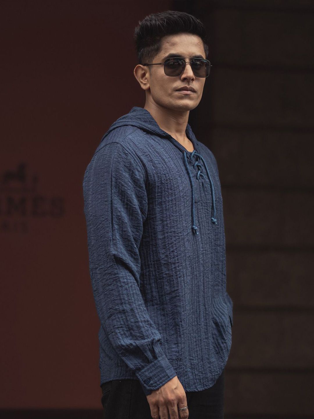 Powerlook Men Self Design Hood Relaxed Fit T-shirt