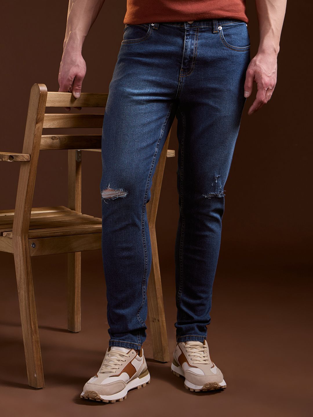 THE BEAR HOUSE Men Slim Fit Slash Knee Stretchable Jeans