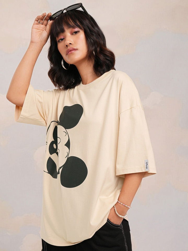 Tokyo Talkies Women Mickey Mouse Printed Oversized Tshirt