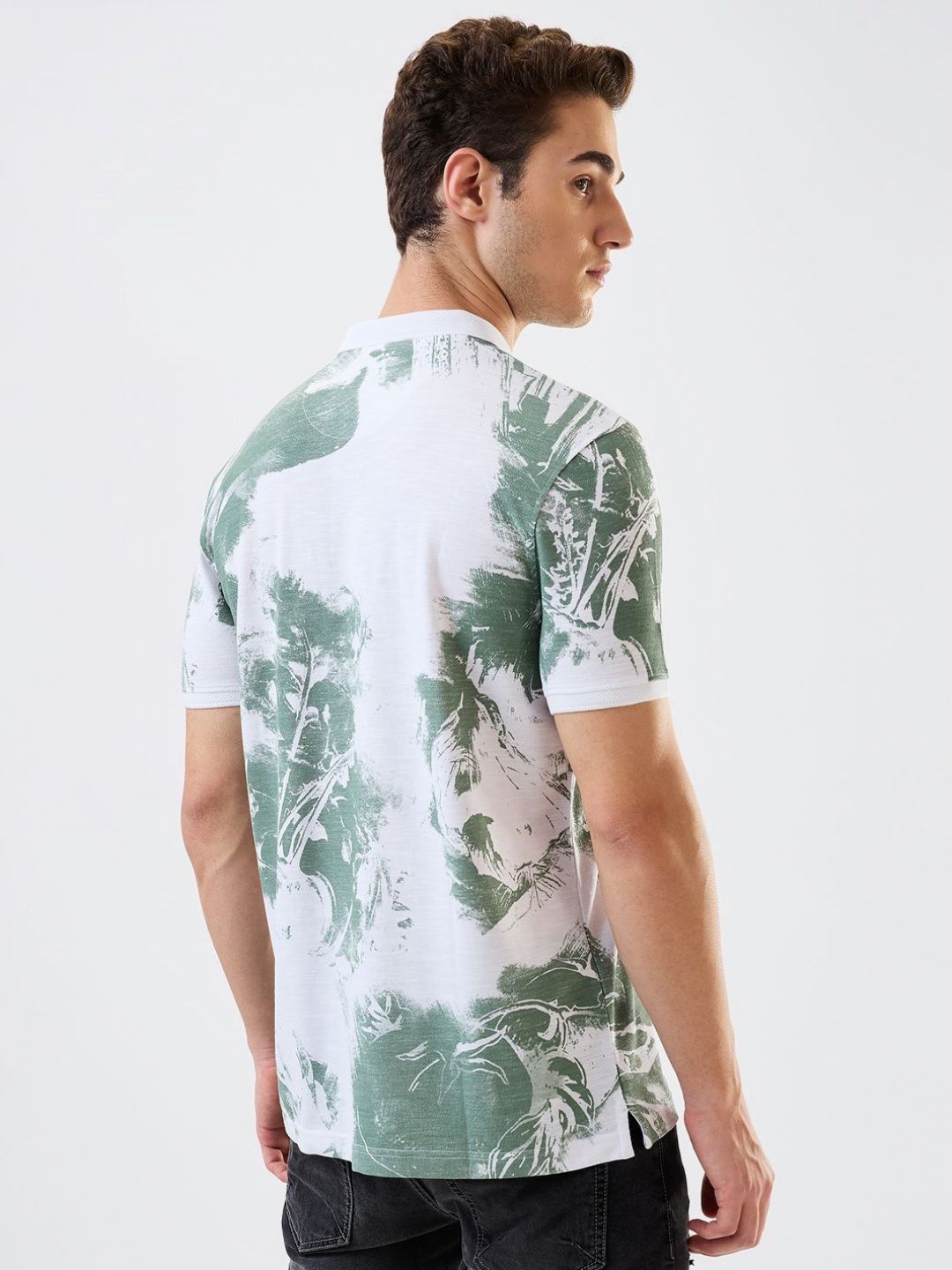 SPYKAR Men Abstract Printed Polo Collar Cotton Slim Fit T-shirt