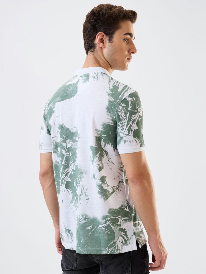 SPYKAR Men Abstract Printed Polo Collar Cotton Slim Fit T-shirt