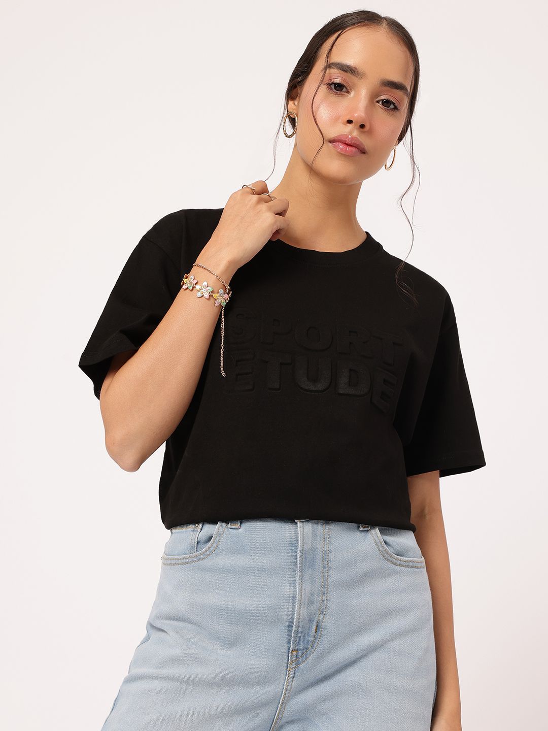 DressBerry Athleisure Typo-Embossed Drop Sleeves Tee