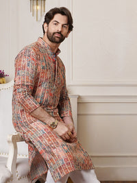 SOJANYA Bunga Sulam Zari Mandarin Collar Cotton Silk Straight Kurta