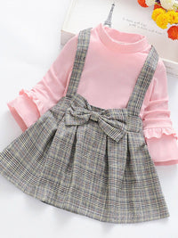 YK Girls Checked Cotton Bow Detail Pinafore Dress