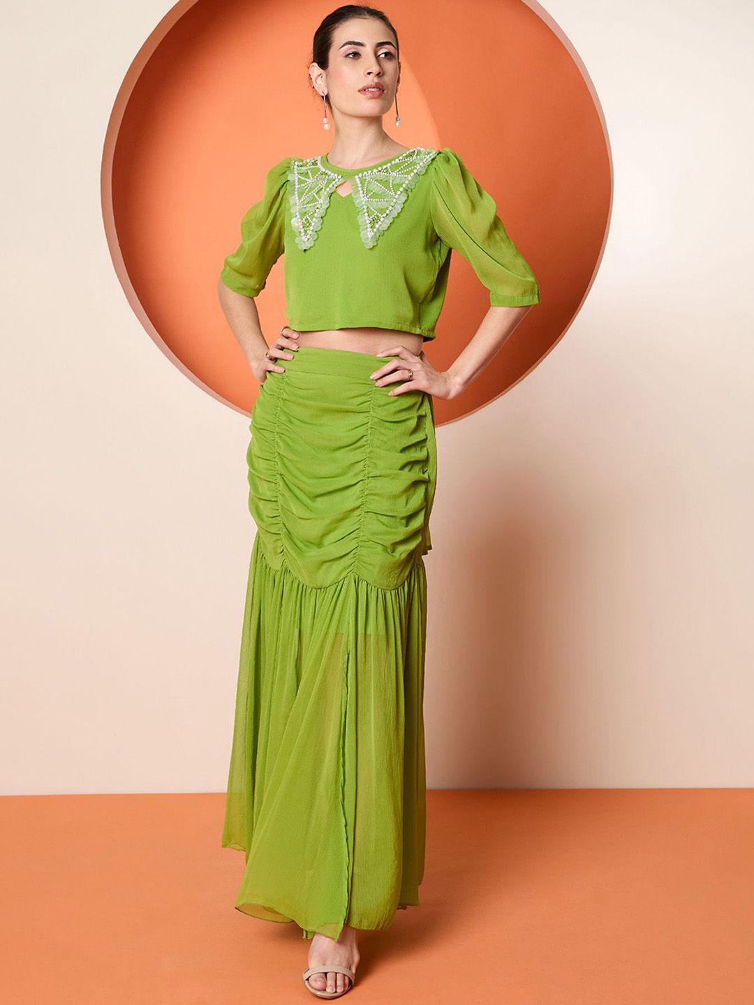 Antheaa Embellished Top With Skirt