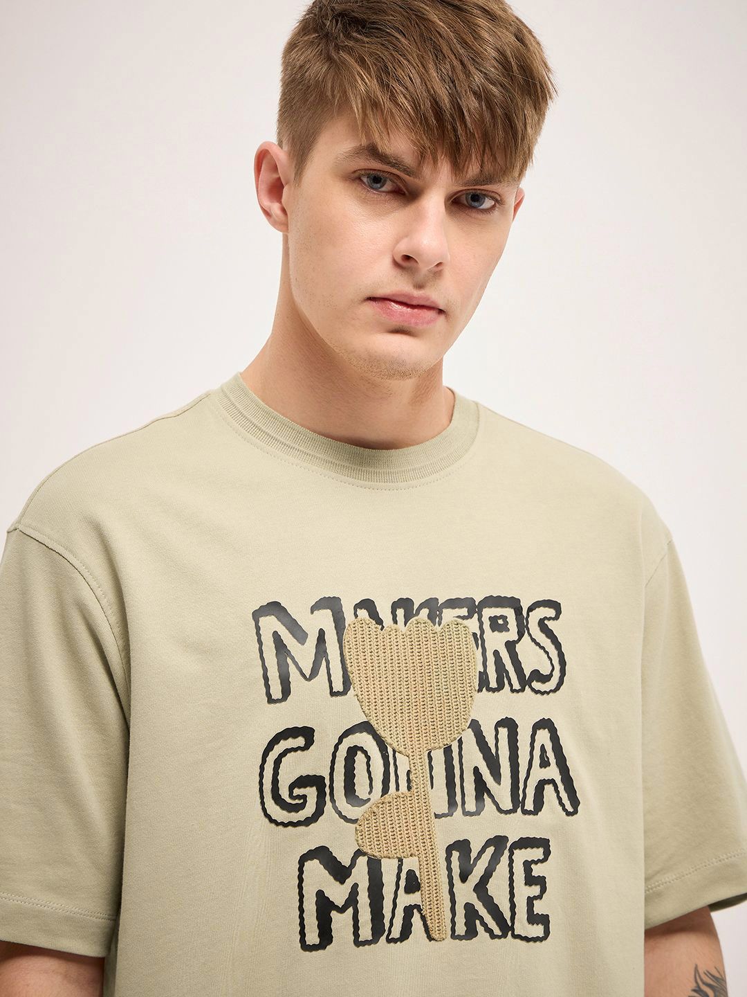 THE BEAR HOUSE Men Graphic Printed Round Neck Cotton Oversized T-shirt