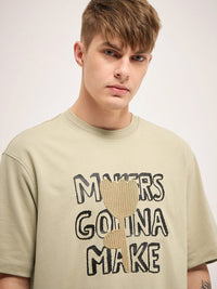 THE BEAR HOUSE Men Graphic Printed Round Neck Cotton Oversized T-shirt