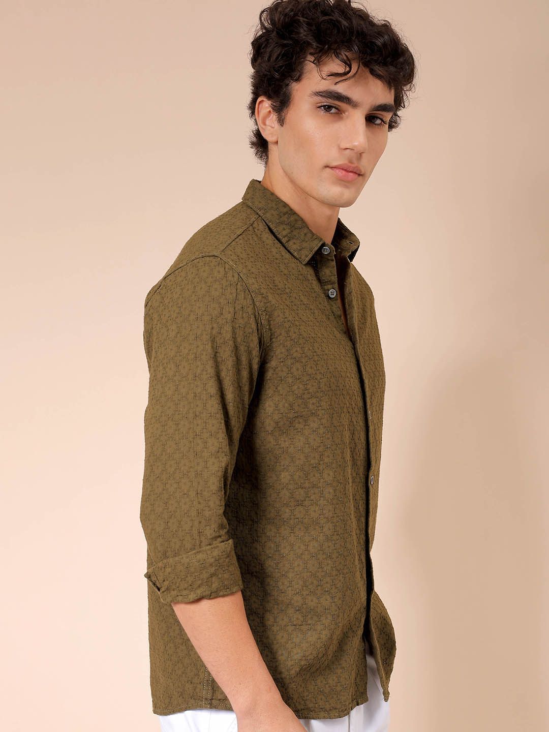 The Indian Garage Co Men Regular Fit Dobby Textured Resortwear Shirt