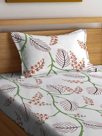 Myntra Elegant Homes White Floral Polycotton 300 TC Fitted Single Fine Bedsheet with a Pillow Cover-89 x 59 inches