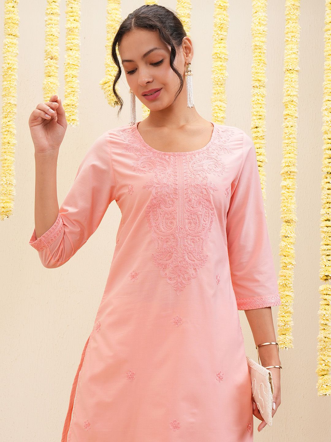 Vishudh Floral Embroidered Cotton Straight Kurta