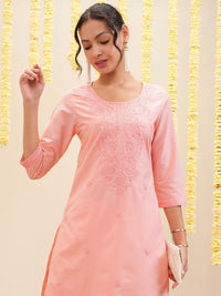 Vishudh Floral Embroidered Cotton Straight Kurta