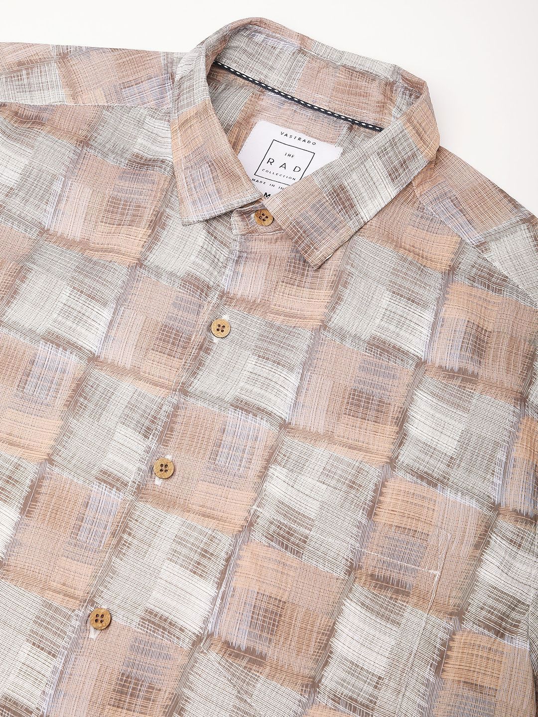 VASTRADO Men Classic Spread Collar Geometric Printed Cotton Slim Fit Casual Shirt