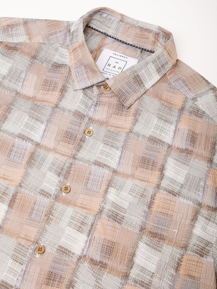 VASTRADO Men Classic Spread Collar Geometric Printed Cotton Slim Fit Casual Shirt