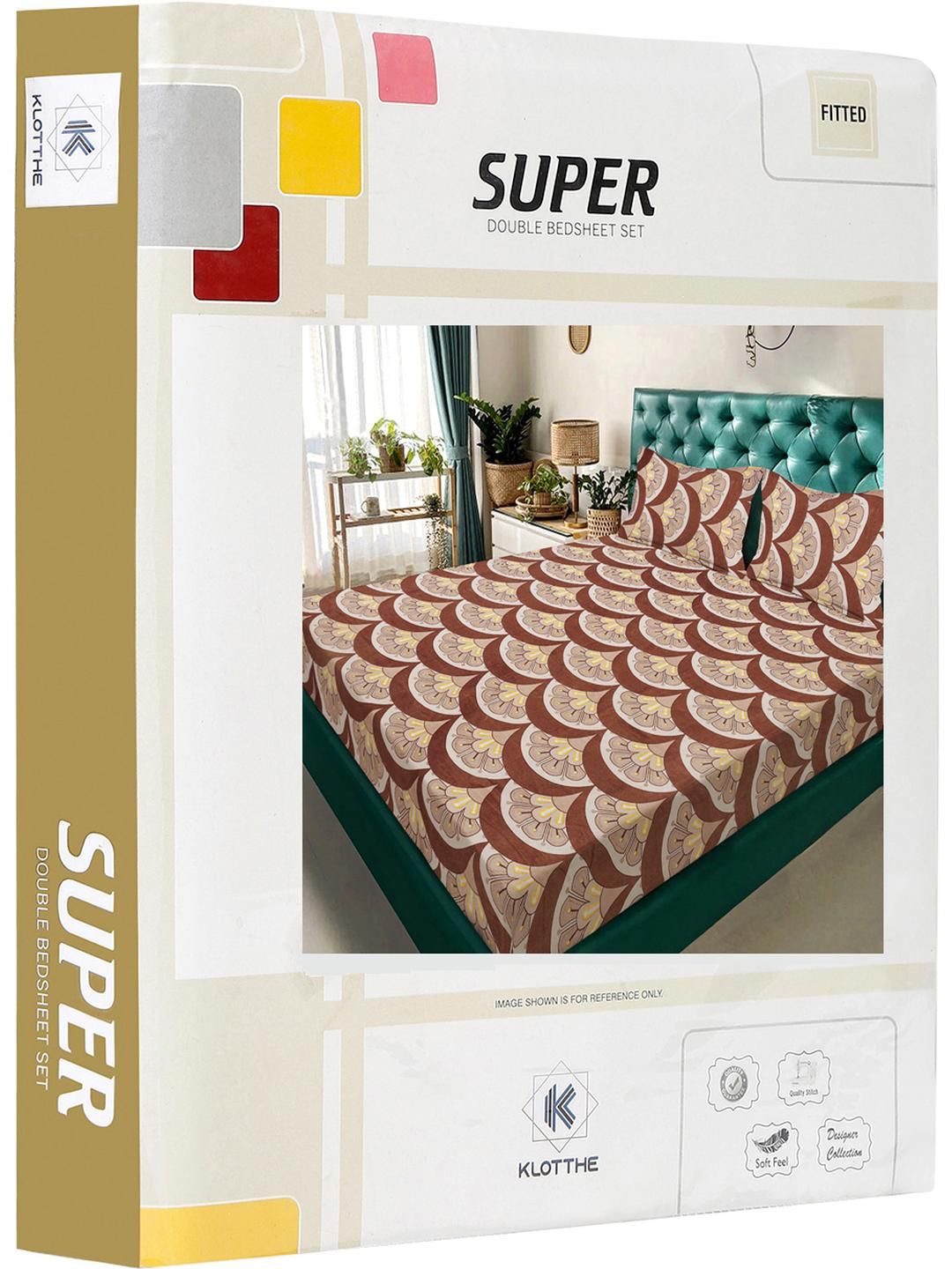 KLOTTHE Coklat Bercetak Bunga Dilengkapi Cadar Katil Double King 300 TC Dengan 2 Sarung Bantal