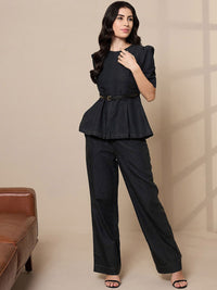 SASSAFRAS worklyf Pure Cotton Peplum Top With Straight Trouser