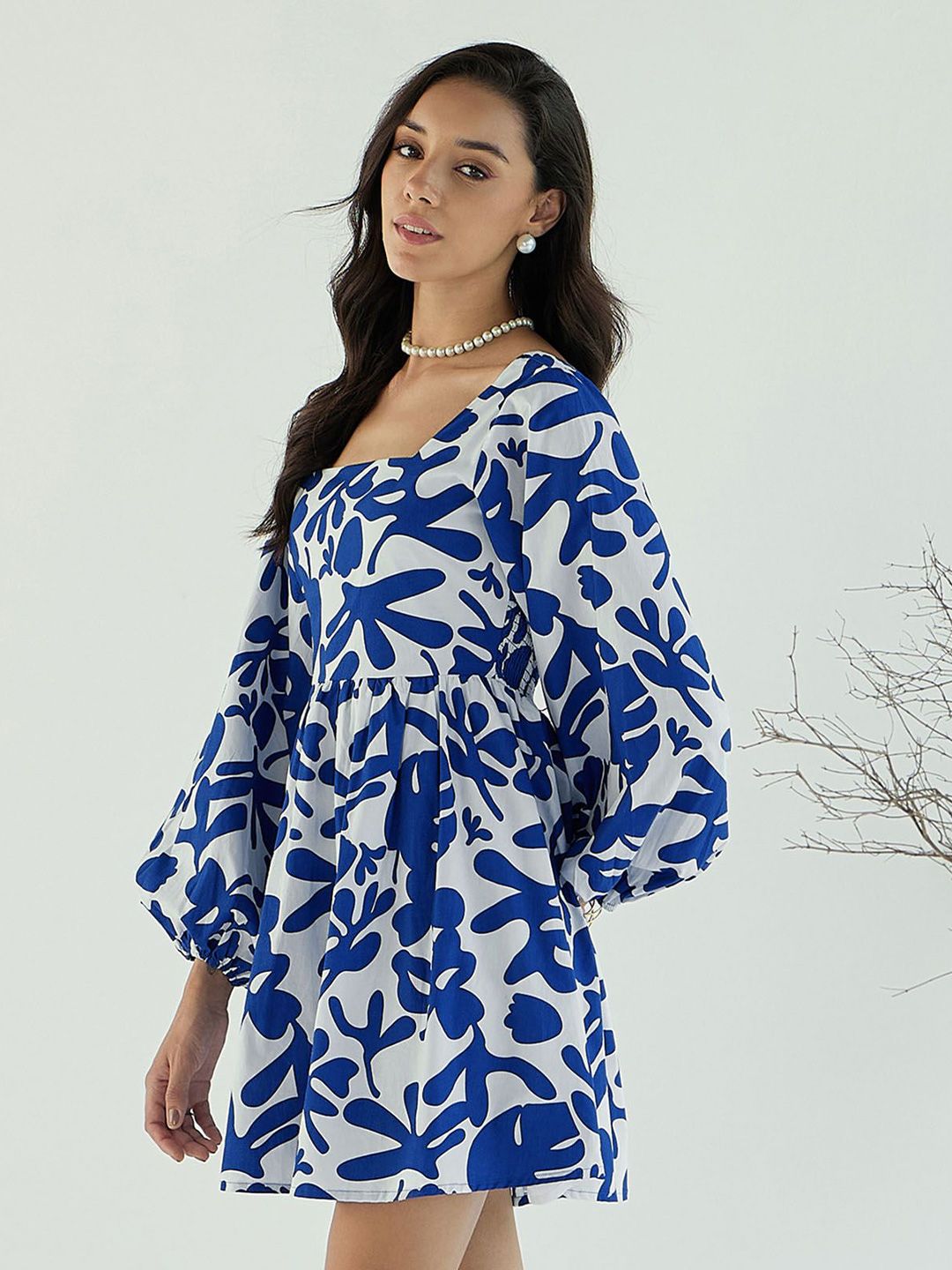 Pink Paprika by SASSAFRAS Women's Floral Printed Puff Sleeve Fit & Flare Dress