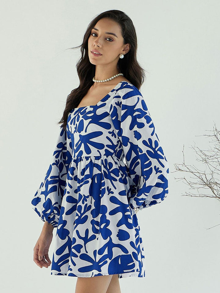 Pink Paprika by SASSAFRAS Women's Floral Printed Puff Sleeve Fit & Flare Dress
