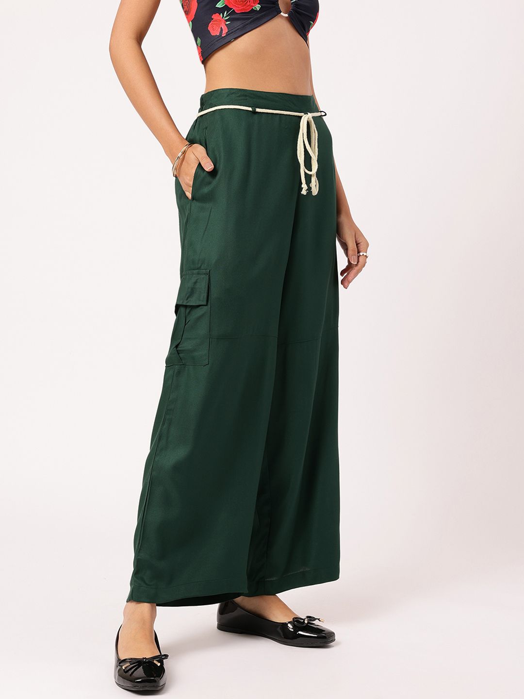 DressBerry Women Signature Statement Belted Cargo Trousers