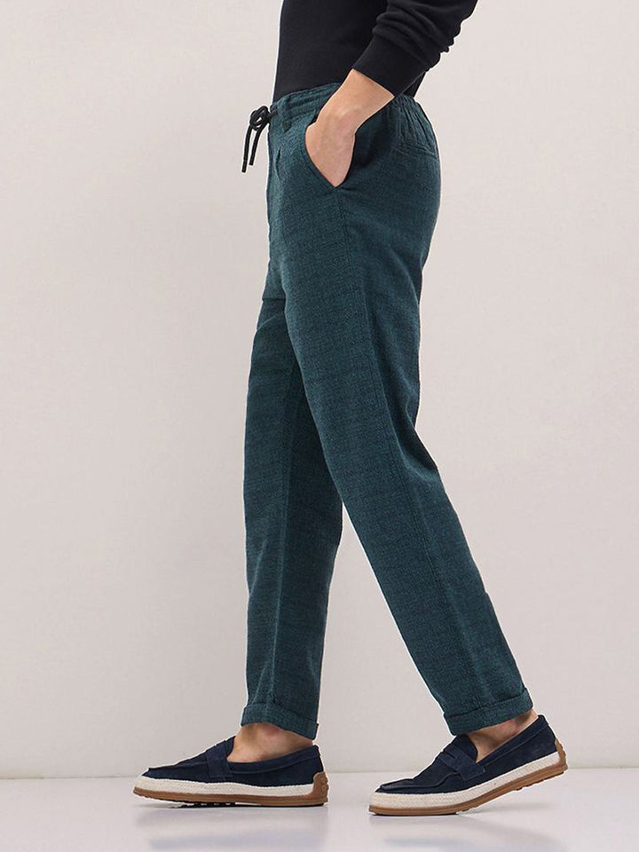 THE BEAR HOUSE Men Textured Tapered Fit Pleated Chinos Trousers